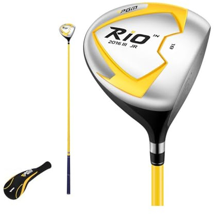 18 graders loft högerhänta barn #1 golfförare junior golfklubb trä med huvudbonad för pojkar flickor ung golf övningsträning för nybörjare (ålder 3-5, gul (med överdrag))