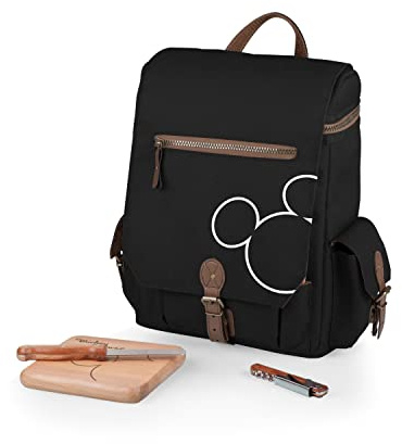 PICNIC TIME Disney Mickey Mouse Moreno 3-Bottle Wine & Cheese Tote, Padded Wine Bag with Adjustable Shoulder Strap, Wine Picnic Tote Bag, (Black)