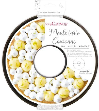 SCRAP COOKING - Moule à Tarte Couronne - Moule Antiadhésif avec Trou et Fond Amovible - Diamètre 30 cm - Cercle Pizza Quiche Galette Accessoire Pâtisserie - 1320, Noir