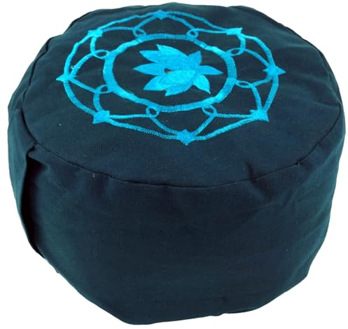 Guru-Shop Broderad meditationskudde med stavfyllning - Lotus Mandala Petrol, blå, bomull, 17 x 25 x 25 cm, meditationskuddar