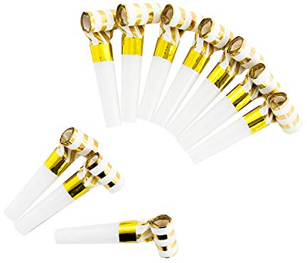 Oblique Unique® 10 x Tröte Pfeife Luftrüssel Krachmacher Tischdeko für Geburtstag Feier Party Baby Shower Kindergeburtstag JGA Schulabschluss UVM. Weiß Gold