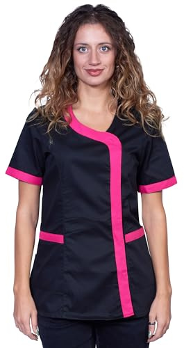 Fratelli d'Italia Blouse de travail noire pour femme, blouse d'été pour coiffeur, centre de beauté XXXL fuchsia
