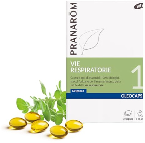 PRANARÔM - Oleocaps 1 Vie respiratorie - Integratore Naturale con Oli Essenziali selezionati - Origano e Limone - 100% Naturale e Biologico - OECT - 30 Capsule predosate