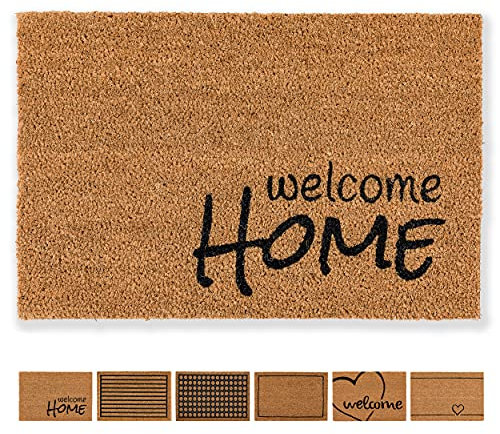 Carpido Fußmatte Kokos Welcome Home Design – Sauberlauf 40x60 cm – Türmatte Innen Bereich – antibakterielle Kokosmatte – natürliches Material