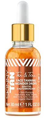 Skinny Tan Tan and Tone Self Tanning Drops for Your Face - Gradual Tan Drops Serum with Hyaluronic Acid - Transforms Skincare into Gradual Tanner - Helps Even Skin Tone and Enhance Complexion - 1 oz