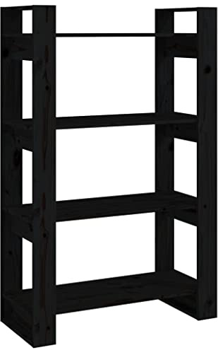 vidaXL Estantería/Divisor de Espacios Armario Biombos Estante de Libros Librería Achivador Separador Partición Madera Pino Negro 80x35x125 cm