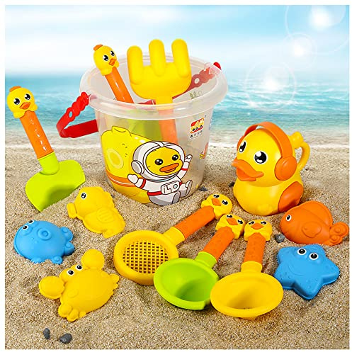 Jouet de Plage Enfant, 14 Pièces Jouet Plage avec Sac en Filet, moules à sable, seau, pelles, arrosoir Set de jouets de sable pour les enfants