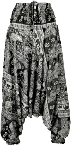 GURU SHOP Pluderbyxor med elefanttryck, overall, jumpsuit, harembyxor, pumpbyxor, aladinbyxor, kvinnor, blå, syntetiska, storlek: 38, svart, 38