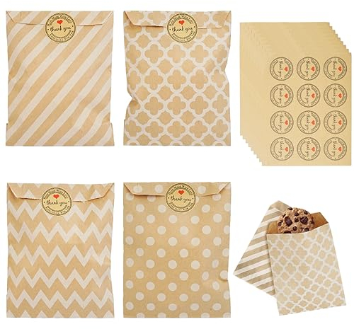 100 Stück Butterbrottüten, Papier Tüten 13x16cm Geschenktüte Klein Candybar Papiersackerl, Kraftpapiertüten, Süßigkeiten Tüten Candybar Hochzeit, Papiertüten Candybar für Kinderfest Weihnachten