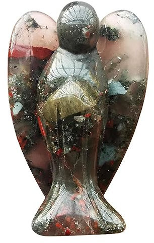 VIVIIHOO Mini Angelo Gemstone, Deco Custode Piccolo - 5cm Figura in Bloodstone Africana, Quarzo Aura - Pietra Curativa per Tutti