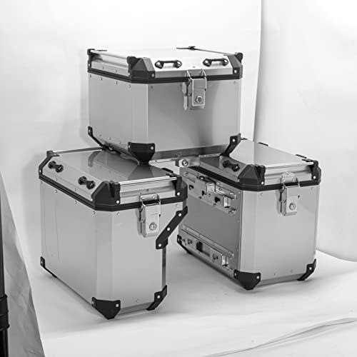 SFriding Aluminum 58L+52L Side Cases 50L Top Case for BMW R1200GS 2014-2018, R1250GS 2018-2022, Trunk Bag Luggage Box with Mounting Bracket and Security Locks, Silver