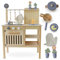 Mamabrum Holzküche für Kinder 3+ | Spielset mit Pfanne, Topf & Löffel | Boho-Kinderküche aus Holz für Haus & Garten | Kinderspielset mit Drehknöpfen (8 Teile)