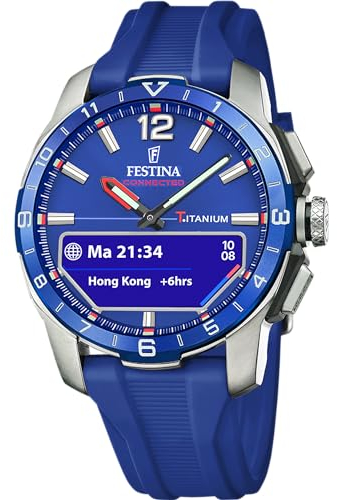 Montre FESTINA pour Homme F23000/3 Connected Boîtier en Titane Gris Bracelet en Caoutchouc Bleu