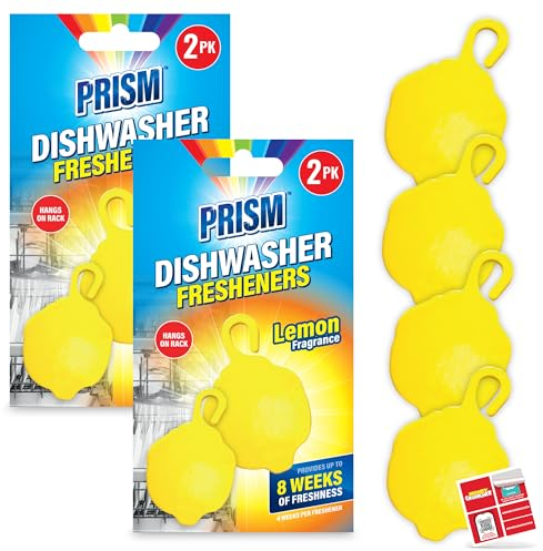 SOL 4pcs Dishwasher Fresheners Hanging Lemon Scent for Cleaner & Odour Removal, Unique Scent Control and Rinse Aid, Compatible with All Dishwashing Machine, Easy to Hang Design