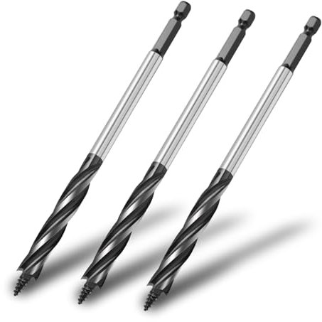 hsawbit 3pcs x 10mm x 165mm Wood Drill Bit, Auger Drill Bits for Wood 1/4 Inch Hex Shank Woodworking Hole Drill Bit