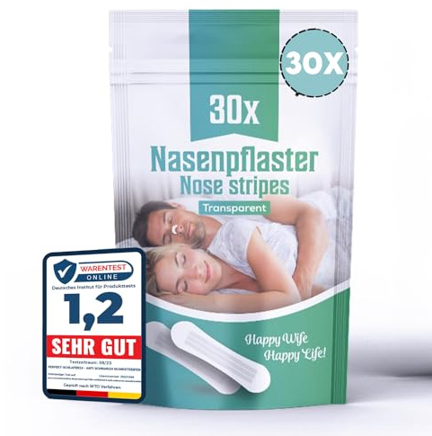 Perfekt-Schlafen24® 30x Nasenpflaster Schnarchen - Transparent Schnarchstopper Nasenstrips - 66x19mm | Anti Schnarch Nose Strips Besser Atmen, Schlafen, Sports | Gegen Schnarchen Stopper Nasal Strips