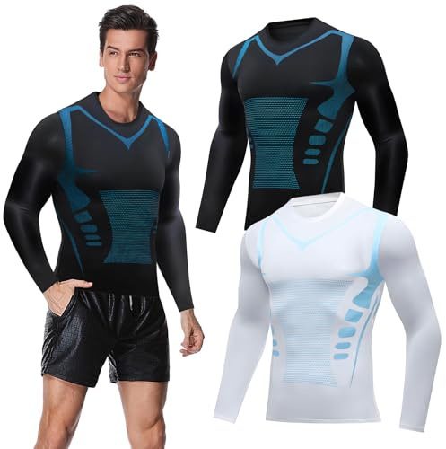 Ronronner 2 Pièces Shapewear Hommes Gaine Abdominale, 2024 Gaine Abdominale Hommes, Gilet Gainant, Shapewear Homme, Forme Corporelle, Tissu de Soie Glace Respirable - Vêtements de Sport pour Hommes