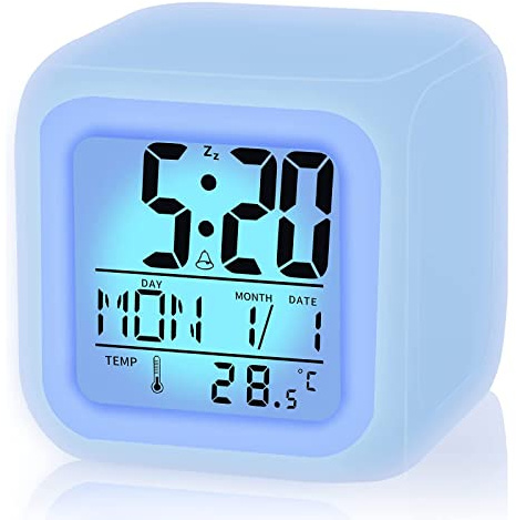 Digital Alarm Clock for Kids, Kids Alarm Clock with 7 LED Color Changing Night Light, Alarm Clocks Bedside with Temperature, Calendar, Snooze, Battery Operated Travel Digital Clock for Boys, Girls
