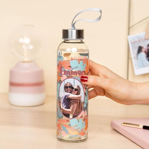 Wanapix | Bouteille en Verre Personnalisée | Cadeaux Fête des Mères | 450ml | Cadeau Original Maman/Grand-mère/Amie | Sans BPA | 100% Personnalisé