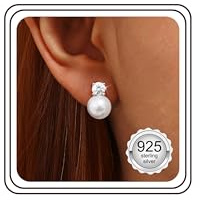 JeweBella Pendientes de Plata de Ley 925 Mujer Colgantes de Perla y Zirconia, Pendientes Perla Hipoalergénicos para Boda Novia Dama de Honor 6/8/10/12MM Oro/Plata