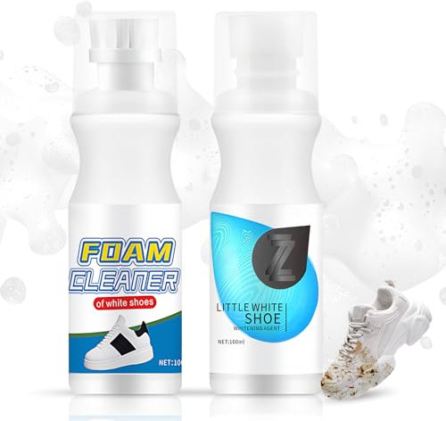 SHOPPGO Kit Nettoyage Sneakers, Nettoyant Chaussure+Cirage Blanc, Kit Nettoyage Chaussure pour Baskets en Cuir/Daim/Nubuck et Textiles, Nettoyage Efficace et Rapide, 100ml *2