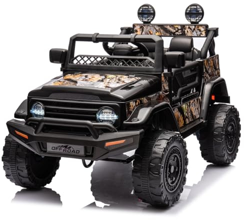 12V Voiture Électrique pour Enfants, Véhicule Électrique pour Enfants avec Suspension à Ressort, Télécommande, LED, 3 Vitesses pour Enfants 3+ Ans