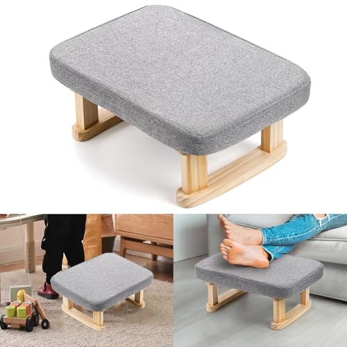 Footstools for Living Room,Ottoman Footstool with Stable Wooden Legs,Ottoman Footrest Pouffe Footstool with Removable Padded Seat,Foot Stool for Living Room,Entryway,Bedroom,Office(Light Gray)