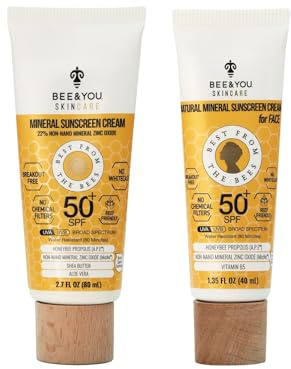 BEE&YOU Sonnenschutz Set – Natürliche Mineralische Sonnencreme SPF 50+ für Gesicht (40 ml) & Körper (80 ml), Wasserfest, Ohne Weißel-Effekt, Hypoallergen, 2-teiliges Set