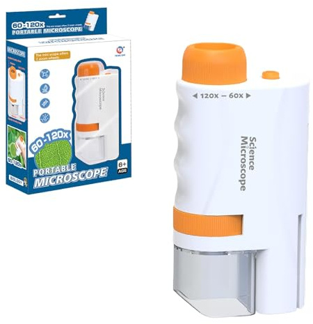 PYRODUM Microscopio digital, Mini microscopio portátil 60X-120X con luces LED brillantes, microscopio fotográfico para niños y adultos P01