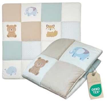 LILLYMOUNT Krabbeldecke für Baby 120x120cm, 100% Baumwolle Oeko-TEX, weich gepolstert Antirutsch Krabbelmatte, Spielteppich und Spielmatte, ideal als Spieldecke und Babydecke