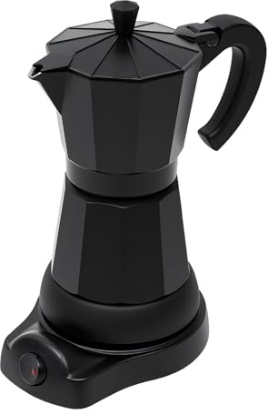 Caffettiera elettrica in alluminio per 6 tazze, 300 ml, 480 W, 220-240 V, estrazione rapida con valvola di sicurezza, filtro rimovibile, beccuccio a forma di V, nero, per caffè e altri luoghi