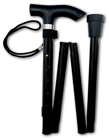 Life Healthcare Folding Walking Stick–Adjustable Height Lightweight Aluminium Cane for Elderly Disabled Men & Women–Non-Slip Rubber Tip Ergonomic Handle & Travel-Friendly Design (Black)