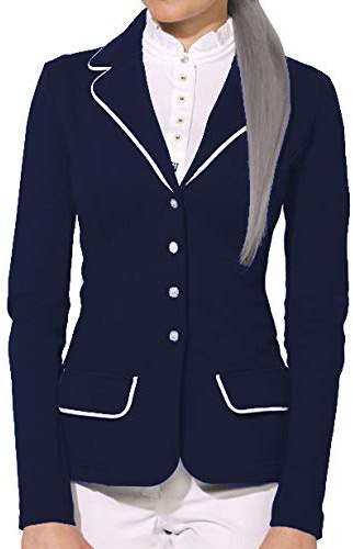 Avon Equine Horse Riding Ladies Premium Show Jacket - Comfortable Competition Jacket in Navy and Black NAVY UK14