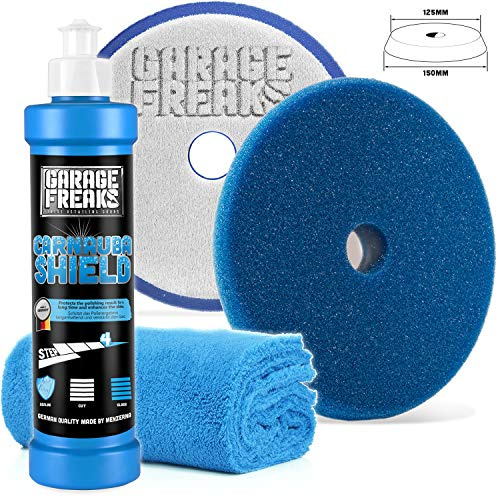Garage Freaks - Step 4 – Protection Carnauba Shield Set Carnauba Shield sigillante per cera da 250 ml + panno in microfibra Edgeless Super Flausch, 40 x 40 cm, 550 GSM