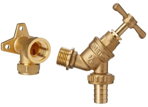 UKDD® Outdoor Garden Tap 1/2 BSP Bib Tap with 15mm Brass Wall Plate Elbow WRAS Approved