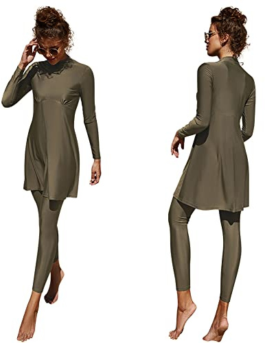 Mujeres Trajes de Baño Musulmanes Islámicos Modest Cobertura Completa Burkini Manga Larga Pantalones de Natación Verano Traje de Playa Trajes Rashguards 2 Piezas, ejército verde, M