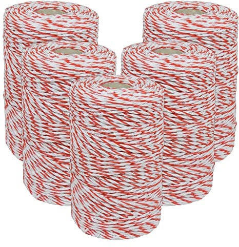 Eider Betesstaket W3 vit/röd, 200 m hjul, högkvalitativ tråd för får, getter och grisar, med endast 0,25 ohm/m mycket ledande för långa staket (5 rullar)