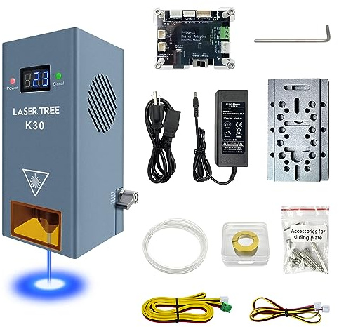 Kit modulo laser 30W potenza ottica, LASER TREE K30 testa laser con aria assistere TTL modulo luce blu, 6 fasci compressi Laser Cutter testa modulo per l'incisione laser e macchina da taglio, 24V