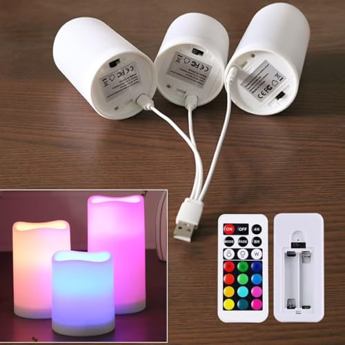 WRalwaysLX Columna LED con mando a distancia, recargable, USB tipo C, diámetro 2,5, H3, 10,1 cm, 12,7 cm, cambio de color, 3 unidades..