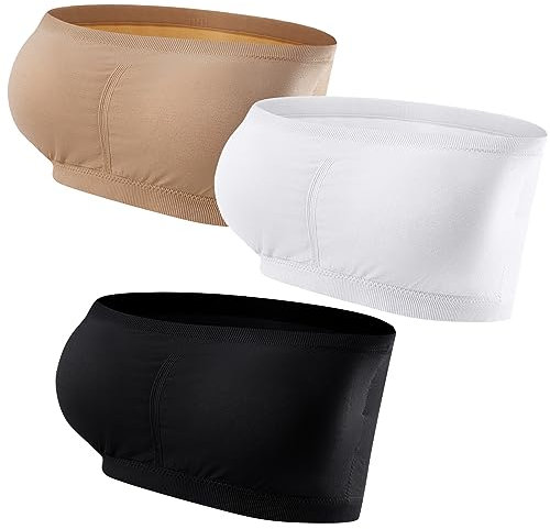 FVXYnnv 3 Pack Women Bandeau Bra Strapless Bra Padded Wireless Seamless Bandeau Bralette Tube Top Bras (M) Black