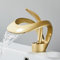 Wasserfall-Badezimmer-Wasserhahn, 1 Loch, Einhandgriff, moderner Badezimmer-Wasserhahn, gemischtes kaltes und heißes Wasser, elegantes Design, Wasserhahn für Waschbecken (Gold)
