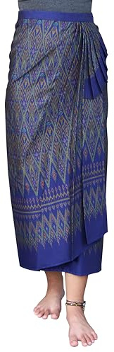 RaanPahMuang Thailand Eastern Isaan Style Ladies Wrap Skirt Sarong Woven Art, Dark Blue (Hook and Loop not Yet Sewn)