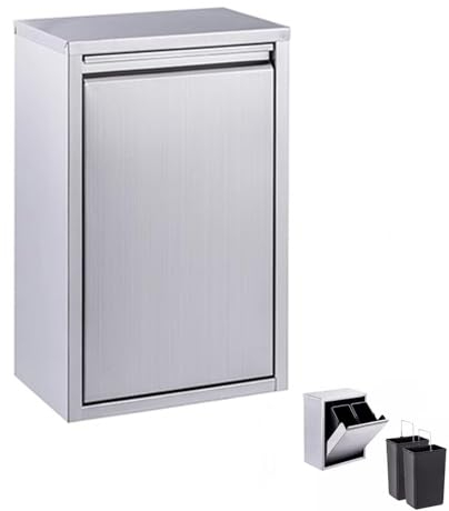 Double Tiroir Coulissant Tiroir À Déchets, 30L Acier Inoxydable Encastré Poubelle Extérieur Cuisine Poubelles, 2 Méthodes D'installation Poubelle Panier De Stockage, Argent