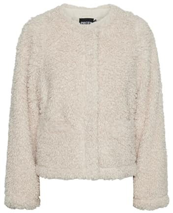 PIECES Pcnoisella Veste courte en peluche pour femme, Bouleau, M