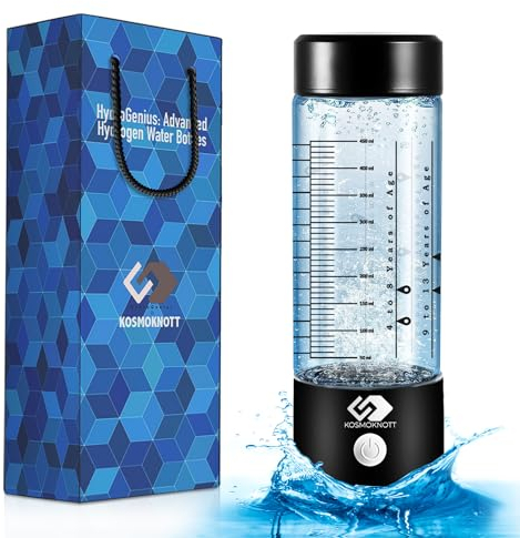 Marked Hydrogen Water Bottle Generator Hydrogenius by Kosmoknott Water Bottles, hydrojug Water Pitcher, Water Distillers for Home, Filter Water Bottle for Water Purification Alkaline Water Machine