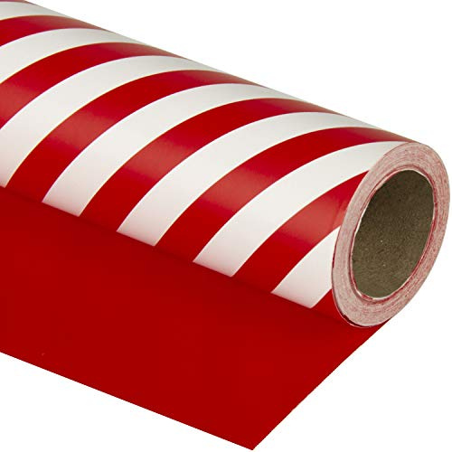 WRAPAHOLIC Vändbart omslagspapper – minirulle – 17 tum x 33 fot – röd och randig design för jul, födelsedag, semester, bröllop, babyshower