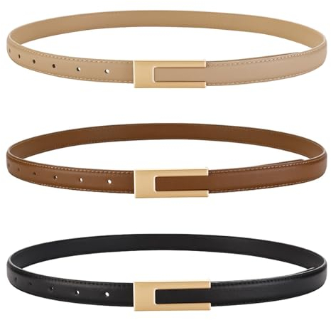 flintronic Ledergürtel Damen, Verstellbarer Schmaler Taillengürtel für Damen, Dünner Gürtel, Skinny Retro Taillengürtel, Klassisch Damengürtel für Kleider Hosen Jeans (Schwarz + Karamell + Khaki)