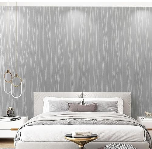 Tarwanear Grey Striped Wallpaper 3D Embossed Mix Plain Thick Wallpapers Glitter Geometric Textured Grey Wall Paper for Bedroom Adults Teenager Living Room Lounge Hallway Hall