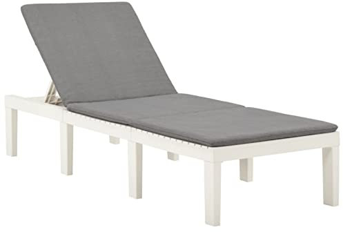 ShGaxin Lettino con cuscino in plastica Bianco, Sdraio Giardino Esterno, Sdraio da spiaggia, Lettino reclinabile, Lettino Piscina, Mobili Terrazza - 315828