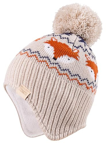 Beanie Knit Hats for Toddlers with Earflap Fleece Lined Hat Kids Warm Winter Hat Scarf Set Children's Thick Ski Cap